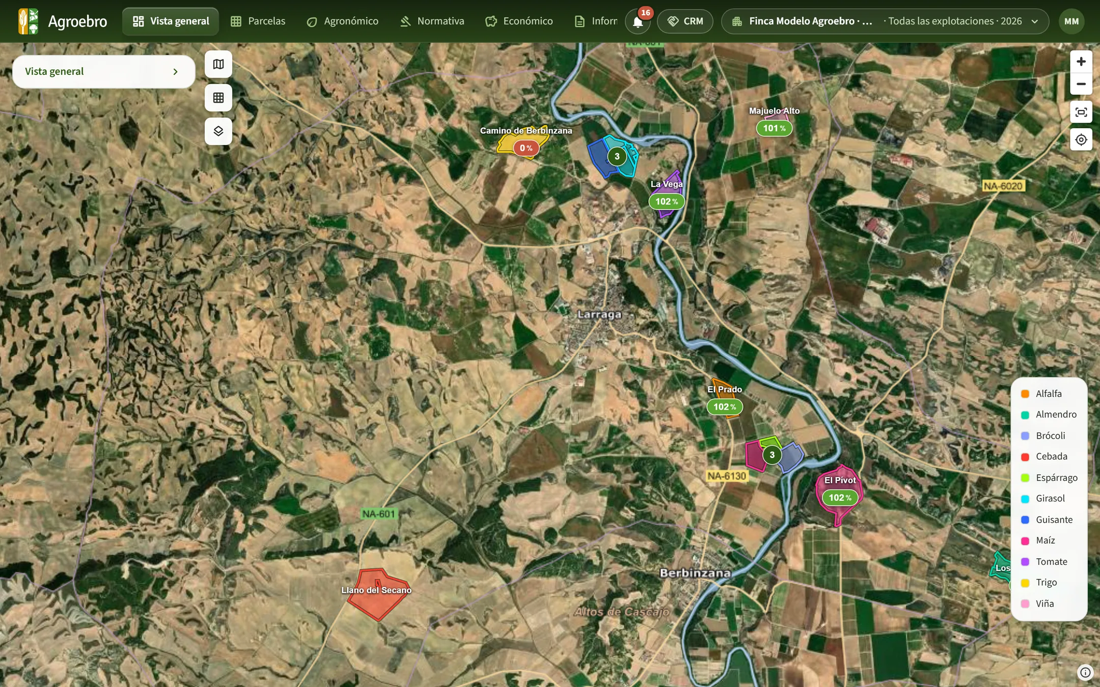 La plataforma Agroebro: el mapa de la explotación con el riego de cada parcela